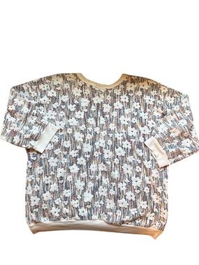 Vintage DonnKenney Floral Knit Crewneck Batwing Shirt w/ Cream Flowers Size L